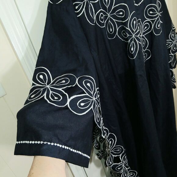 Vintage Ashanti Women Dark Blue African 100% Linen Kimono Kaftan Embroidered OS - Picture 5 of 16